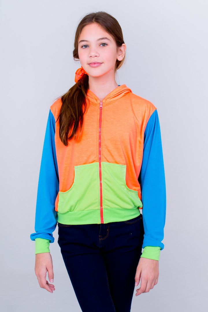 Multicolored Teen Hoodie- Deep Orange Unicornio Azul 