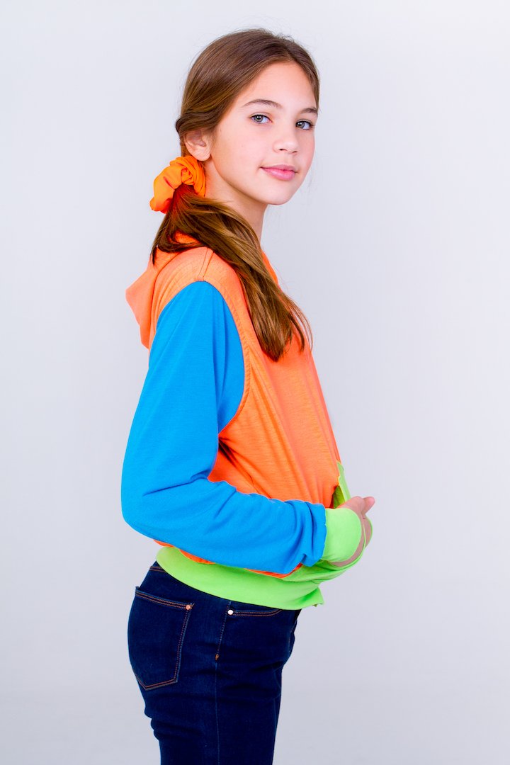 Multicolored Teen Hoodie- Deep Orange Unicornio Azul 