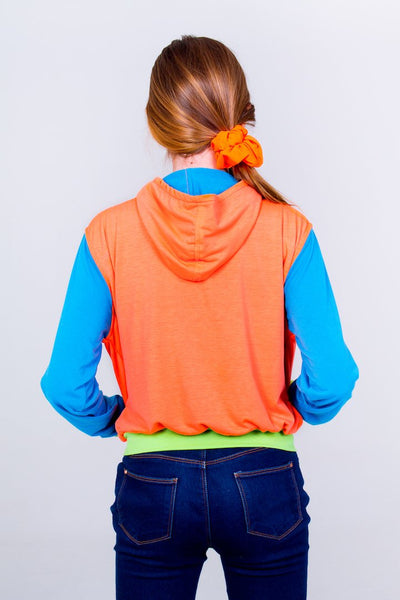 Multicolored Teen Hoodie- Deep Orange Unicornio Azul 