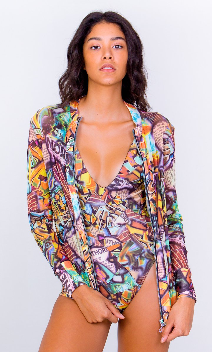 Mesh long sleeve jacket- Grafiti Print Unicornio Azul 