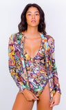 Mesh long sleeve jacket- Grafiti Print Unicornio Azul 