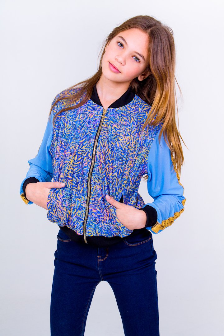 Retro Sequin Teen bomber- Blue Unicornio Azul 