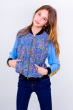 Retro Sequin Teen bomber- Blue Unicornio Azul 