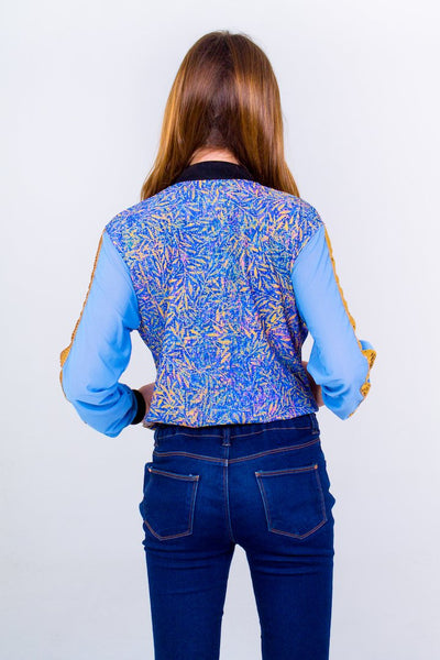 Retro Sequin Teen bomber- Blue Unicornio Azul 