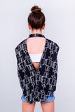Robot Buttoned Down Crop Top- Black Unicornio Azul 