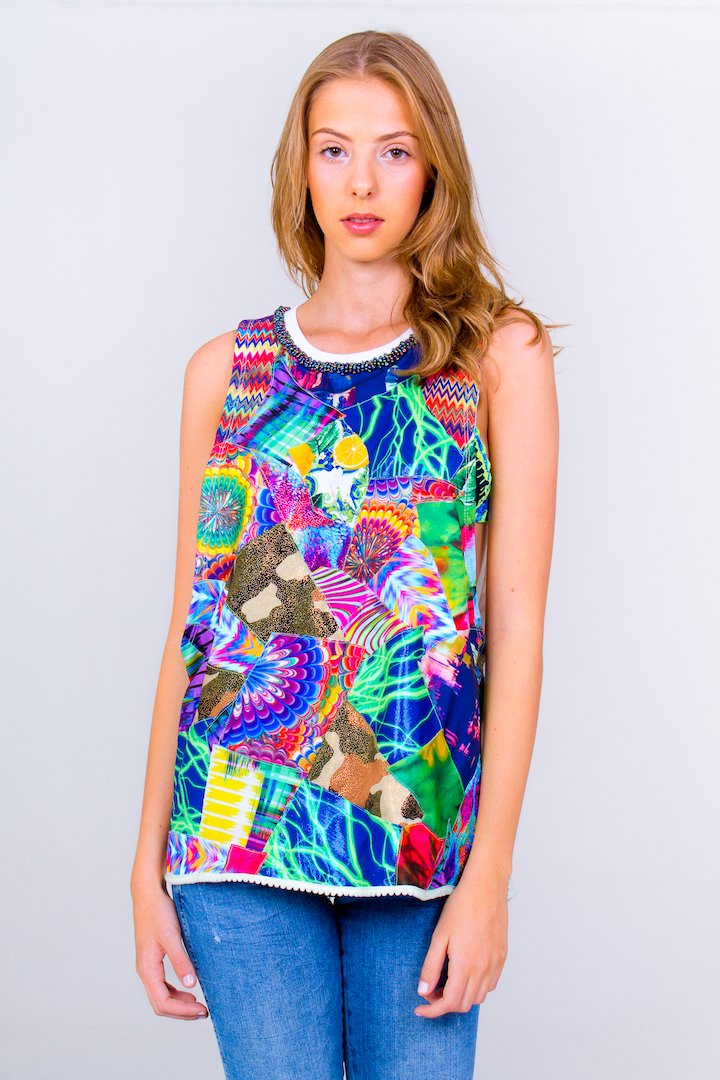 Collage Beach Shirt- Multicolored Unicornio Azul 