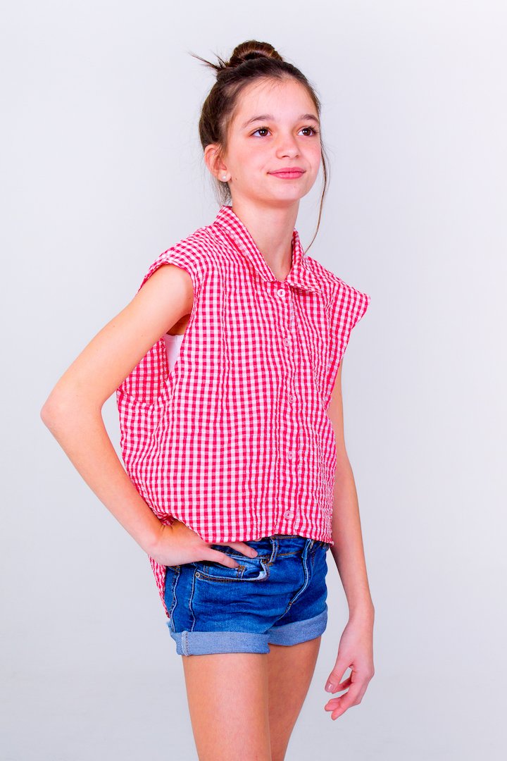 Checkered Buttoned Down Crop Top- Red/White Unicornio Azul 