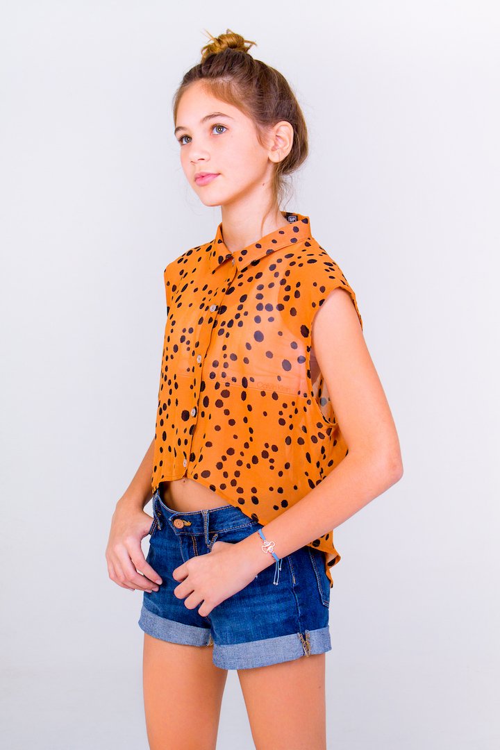 Cheetah Buttoned Down Crop Top- Orange Unicornio Azul 