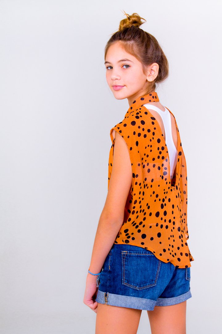 Cheetah Buttoned Down Crop Top- Orange Unicornio Azul 