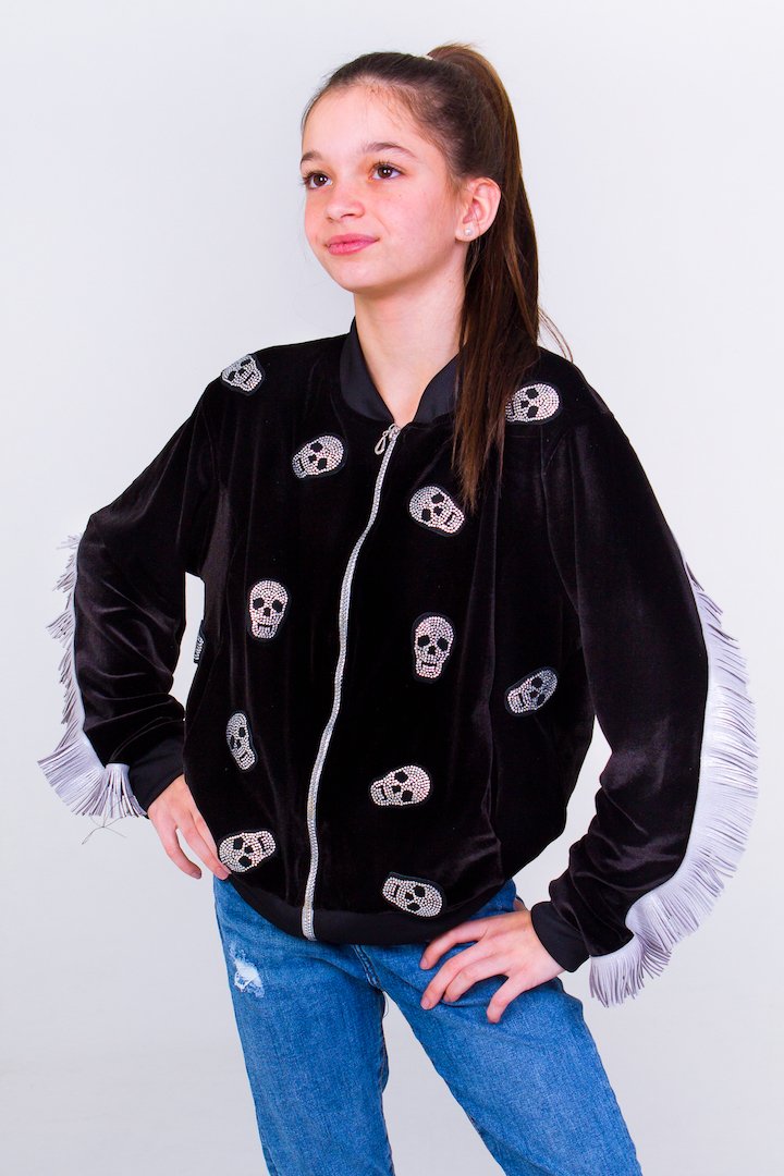 Retro Skull Teen Bomber Unicornio Azul 