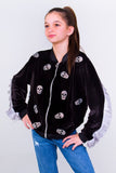 Retro Skull Teen Bomber Unicornio Azul 