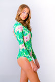 Kite Surf Swimsuit- Palm Leaf Print Unicornio Azul 
