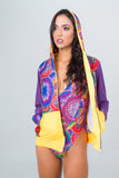 Multicolored Beach Hoodie- Yellow Unicornio Azul 