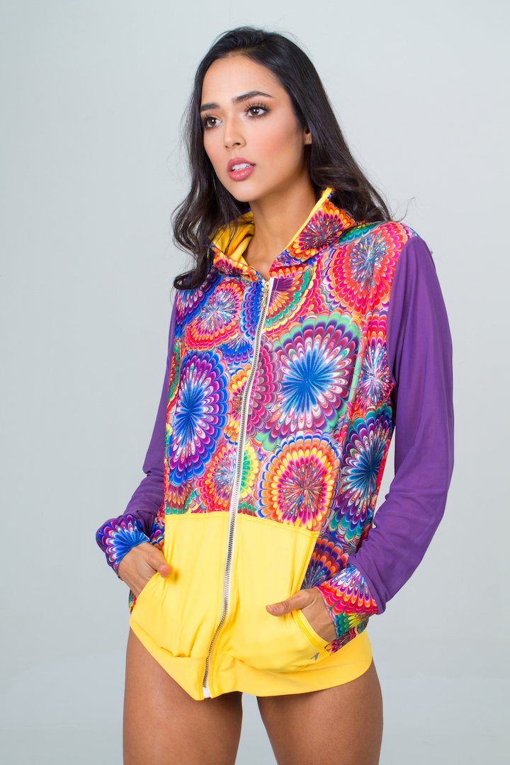 Multicolored Beach Hoodie- Yellow Unicornio Azul 