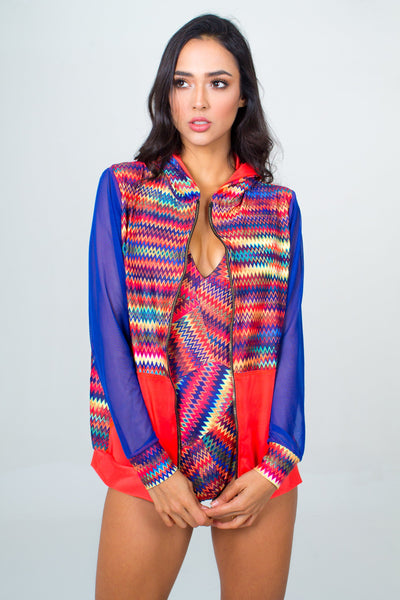 Multicolored Beach Hoodie- Orange Unicornio Azul 
