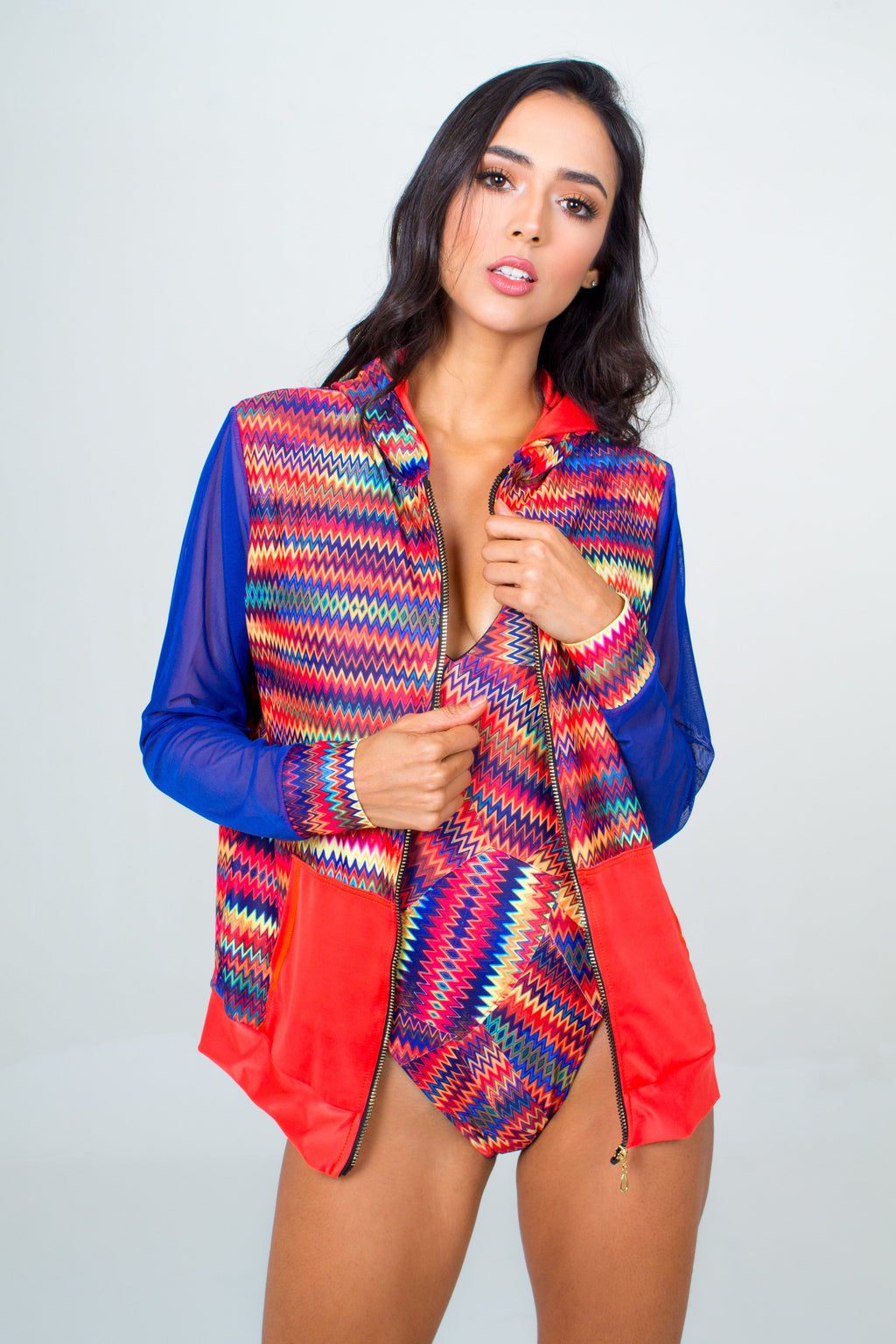 Multicolored Beach Hoodie- Orange Unicornio Azul 