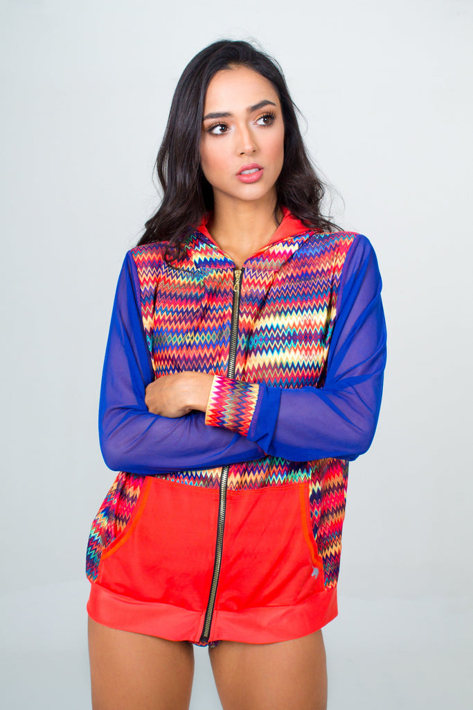 Multicolored Beach Hoodie- Orange Unicornio Azul 