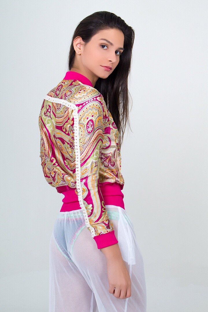 Bomber and Jogger Pant Beach Set- Fuchsia/Green Unicornio Azul 