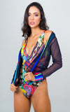 Mesh long sleeve jacket- Neon Blue Print Unicornio Azul 