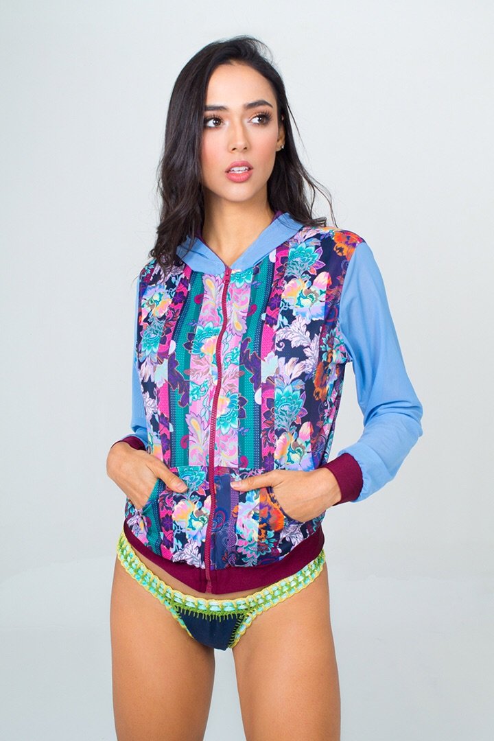 Floral Beach Hoodie- Light Blue Unicornio Azul 