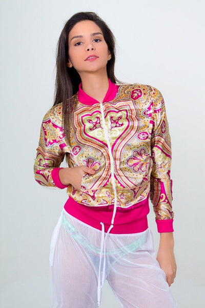 Bomber and Jogger Pant Beach Set- Fuchsia/Green Unicornio Azul 