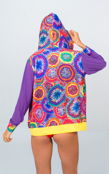 Multicolored Beach Hoodie- Yellow Unicornio Azul 