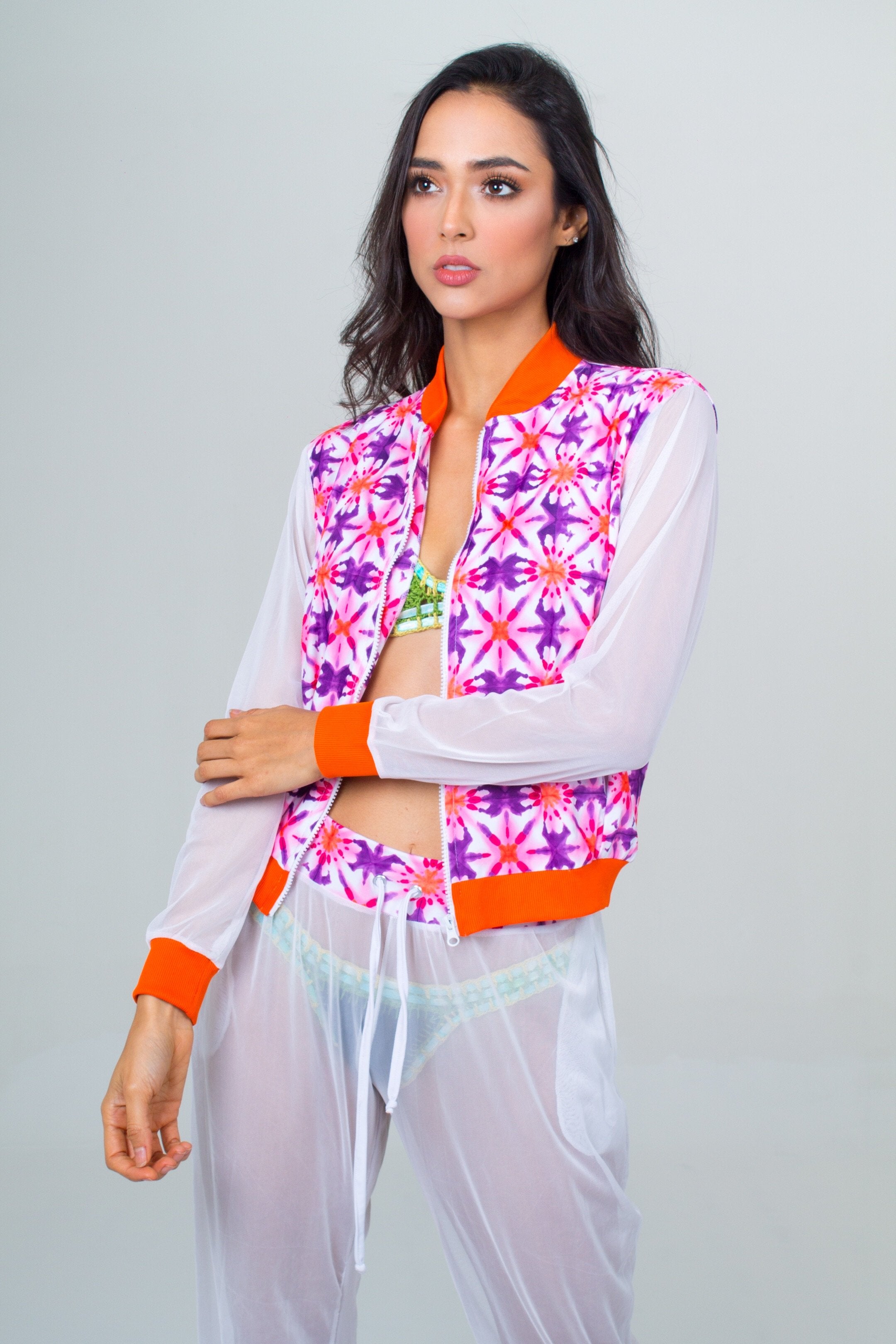 Bomber Jacket and Jogger Pant Beach Set- Orange Unicornio Azul 
