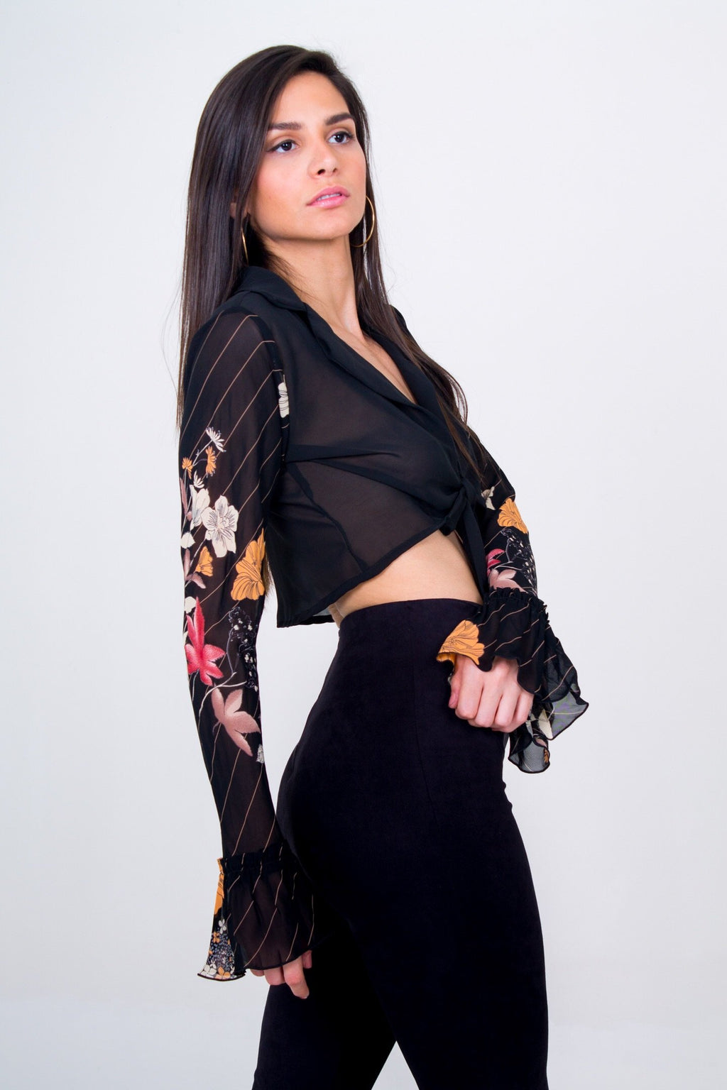 Long Sleeve Tie Crop Top Unicornio Azul 