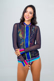Mesh long sleeve jacket- Neon Blue Print Unicornio Azul 