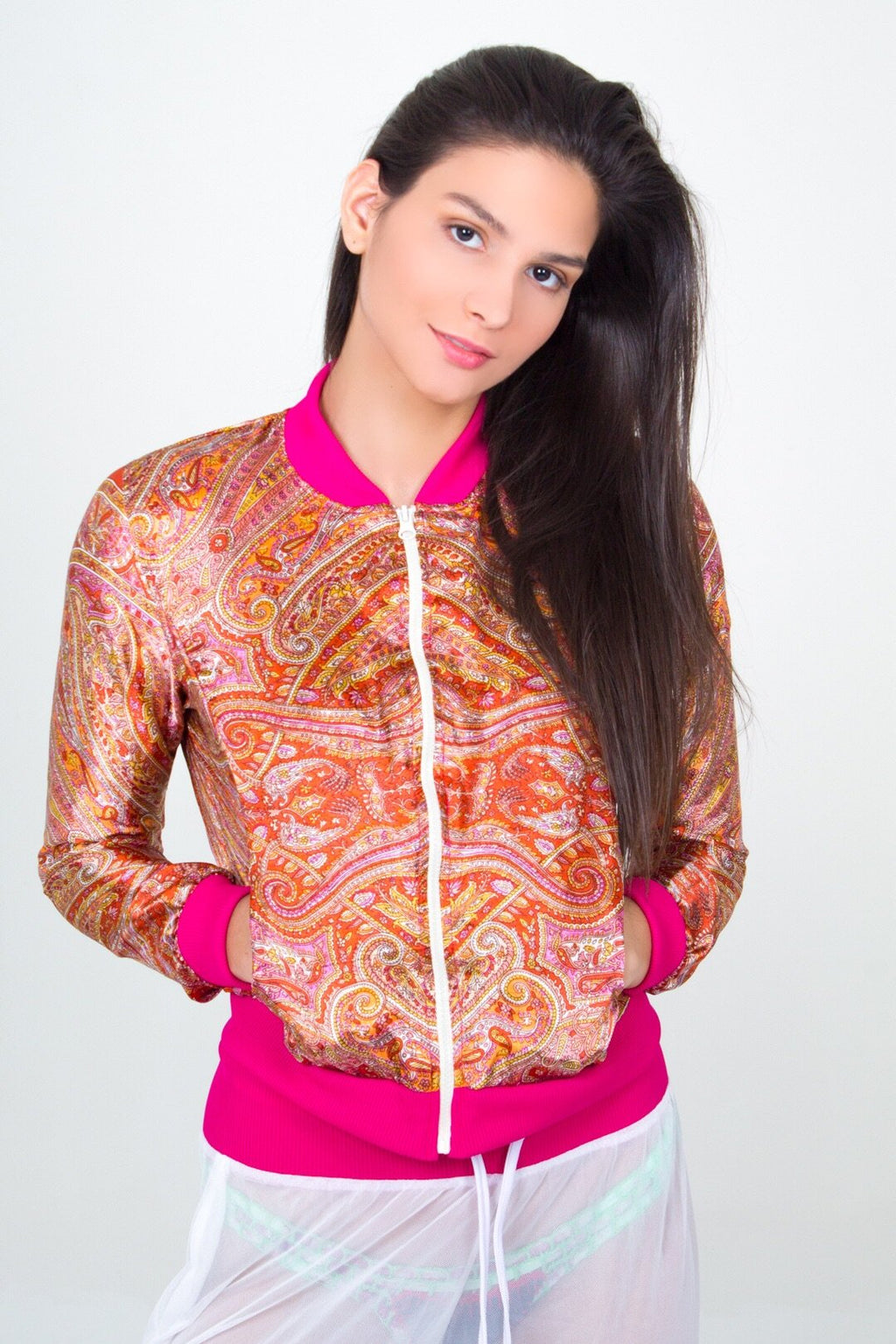 Bomber and Jogger Pant Beach Set- Fuchsia/Orange Unicornio Azul 