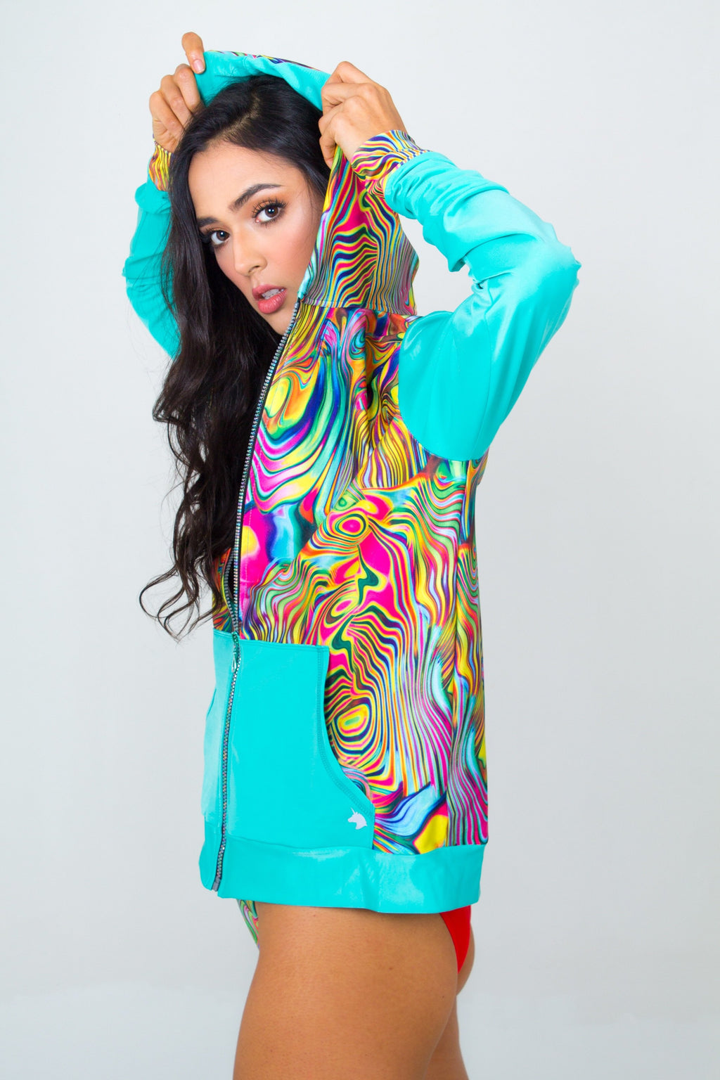Multicolored Beach Hoodie- Psychedelic print Unicornio Azul 