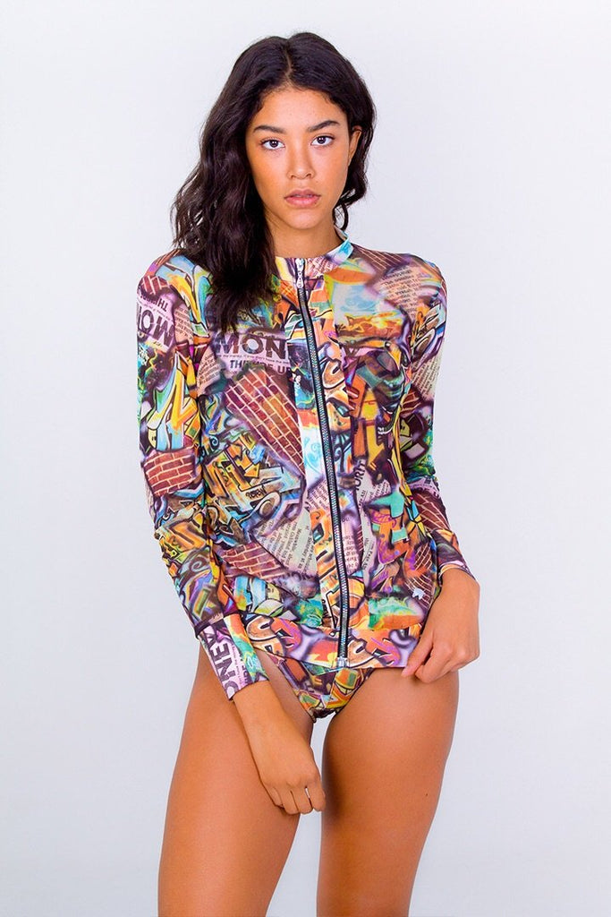 Mesh long sleeve jacket- Grafiti Print Unicornio Azul 