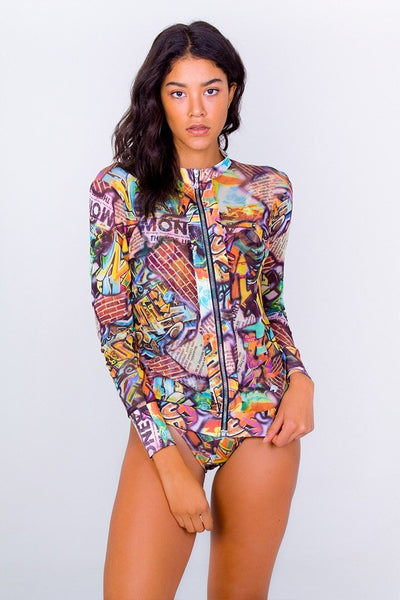Mesh long sleeve jacket- Grafiti Print Unicornio Azul 