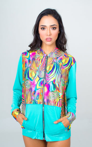 Multicolored Beach Hoodie- Psychedelic print Unicornio Azul 