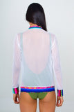 Mesh long sleeve jacket- White/ Aztec Print Unicornio Azul 