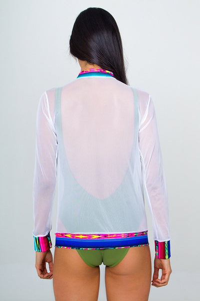 Mesh long sleeve jacket- White/ Aztec Print Unicornio Azul 