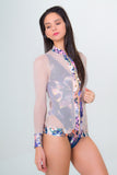 Mesh Long Sleeve Jacket- Floral print Unicornio Azul 