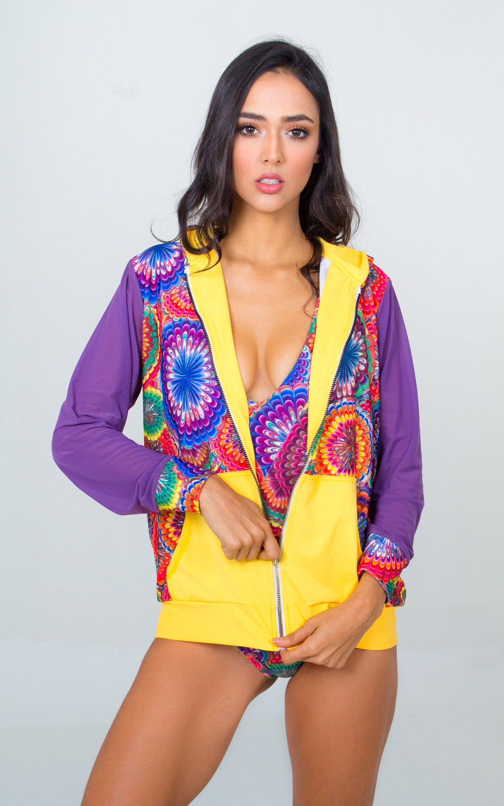 Multicolored Beach Hoodie- Yellow Unicornio Azul 