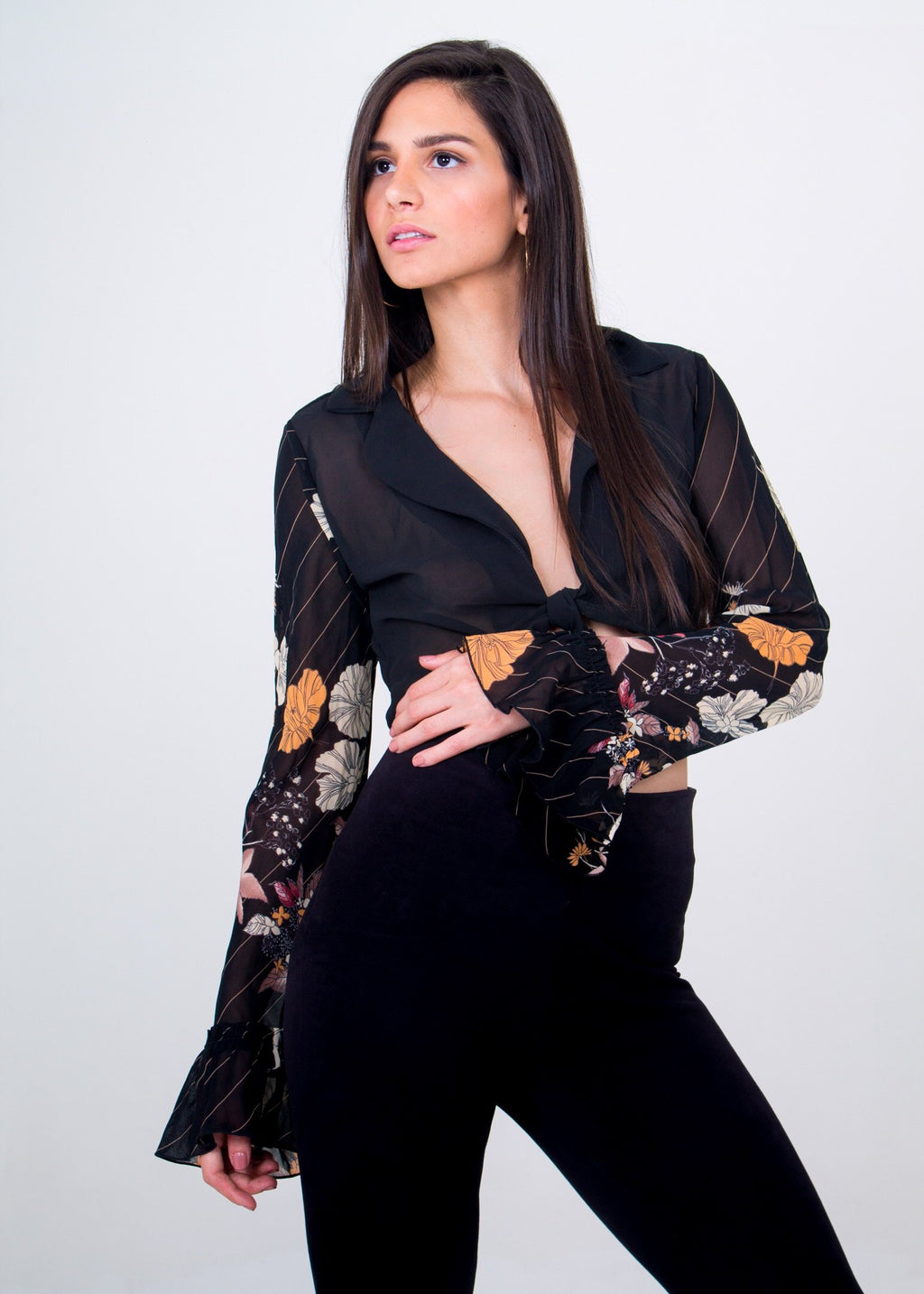 Long Sleeve Tie Crop Top Unicornio Azul 