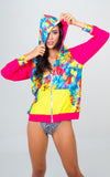 Multicolored Beach Hoodie- Red Unicornio Azul 