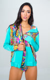 Multicolored Beach Hoodie- Psychedelic print Unicornio Azul 