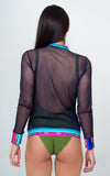 Mesh long sleeve jacket- Neon Pink Print Unicornio Azul 