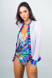 Mesh long sleeve jacket- White/ Aztec Print Unicornio Azul 