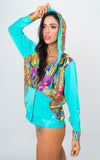 Multicolored Beach Hoodie- Psychedelic print Unicornio Azul 