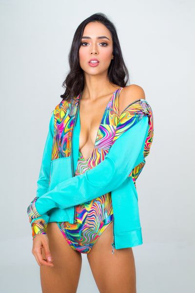 Multicolored Beach Hoodie- Psychedelic print Unicornio Azul 